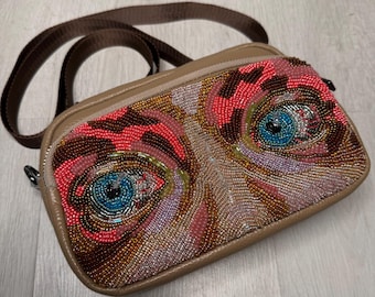 Eyes Beaded Embroidery Leather Shoulder Bag