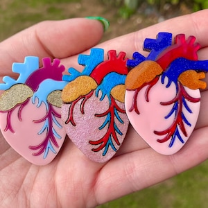 Heart Laser Cut Anatomical Pin Badge. Anatomy, Acrylic, Wood, Organ, Circulatory, Nurse, Doctor, Medical, Cardiac, Gift, etc.