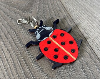 Ladybug Acrylic & Wood Bag Charm Keychain