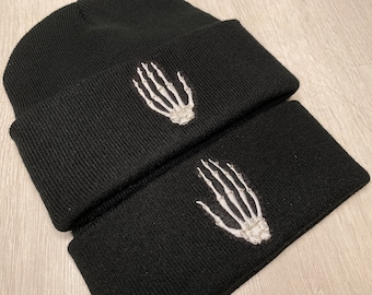 Skeleton Hand Embroidered Beanie