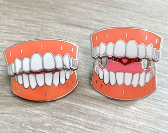 Sliding Mouth/Teeth Hard Enamel Pin. 25mm. Tooth, Dentist, Dentistry, Teeth, Badge