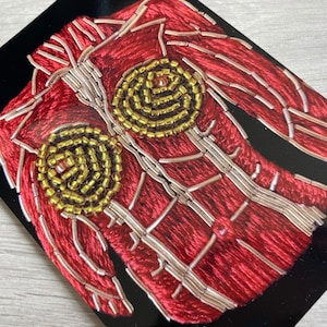 Female Torso Muscle Embroidery A6 Print