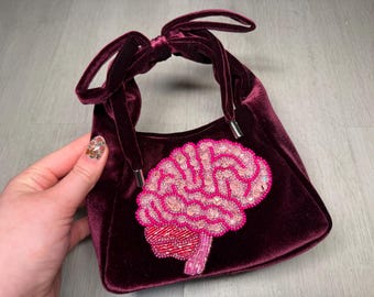 Brain Beaded Embroidery Velvet Bag