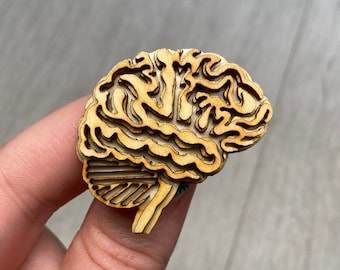 Brain. Anatomical Wooden Pin Badge Brooch. Laser Cut, Birch, Anatomy, Neurology, Neurological, Neurologist, Neuroscience