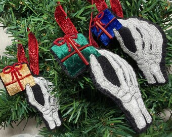Skeleton Present - Embroidered Hanging Ornament Decoration