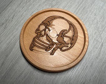 Skull Anatomy Wooden Drinks Coaster, Laser Etched. Anatomical, Skeleton, Alt, Skeletal