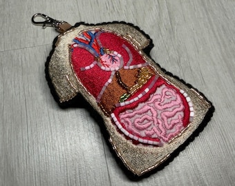 Open Torso Organs Embroidered Bag Charm Keychain