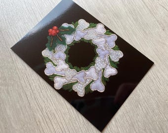 Bone Wreath Christmas Embroidery A6 Print