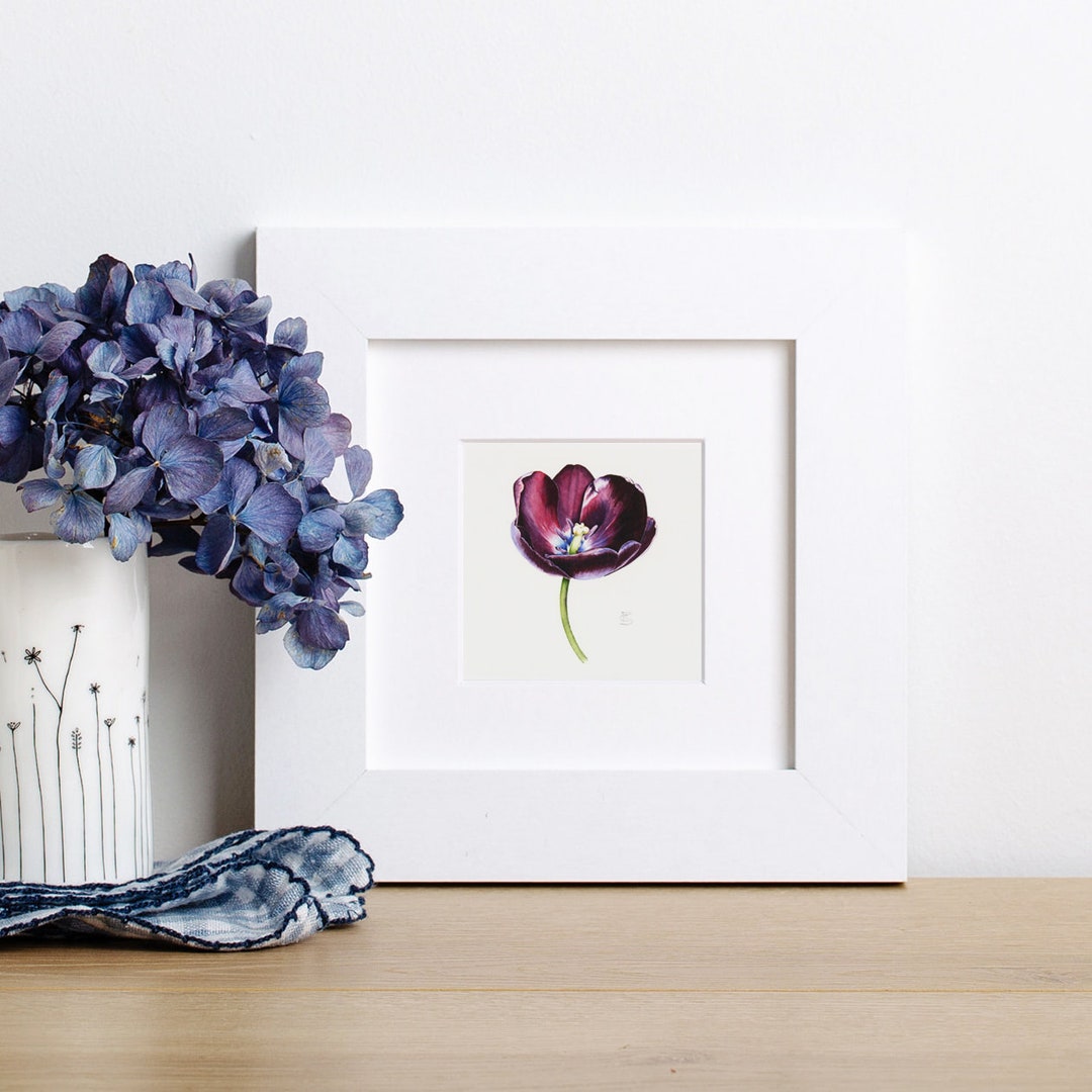 Framed Tulip Art Print, Dark Floral Wall Decor - Etsy