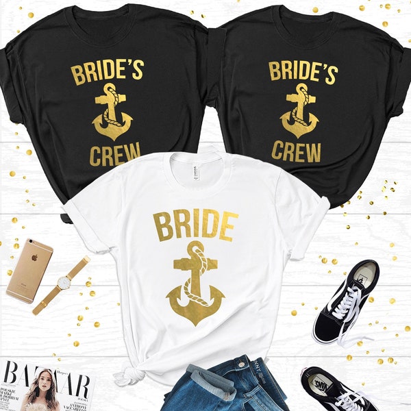 Nautical Bride | Brides crew | Nautical Bachelorette | Bride & Bridesmaid  bachelorette party T Shirt tops Hen Do Tops Bridal Party Sailing