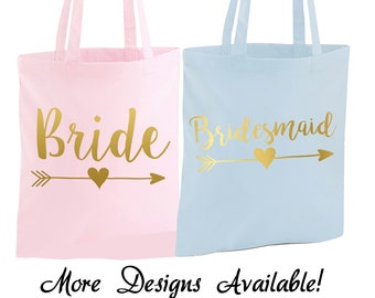 Bridal Party Tote Bag | Bride Bridesmaid Maid of Honour Mother Of The Bride Mother Of Groom Flower Girl Blue and Pink tote bags