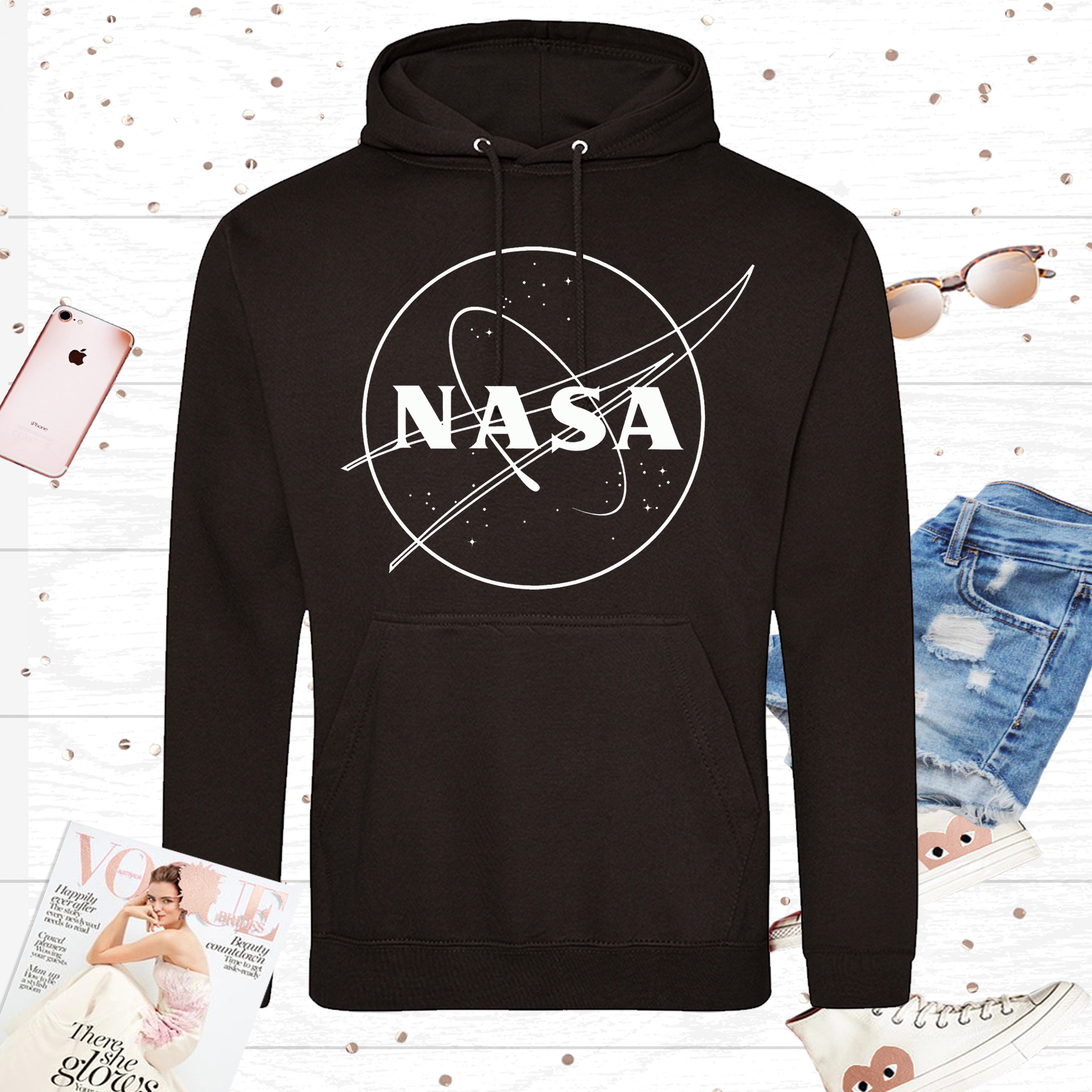 Women’s NASA Hoodie Outline Logo | Women's NASA Distressed Hoodie ...
