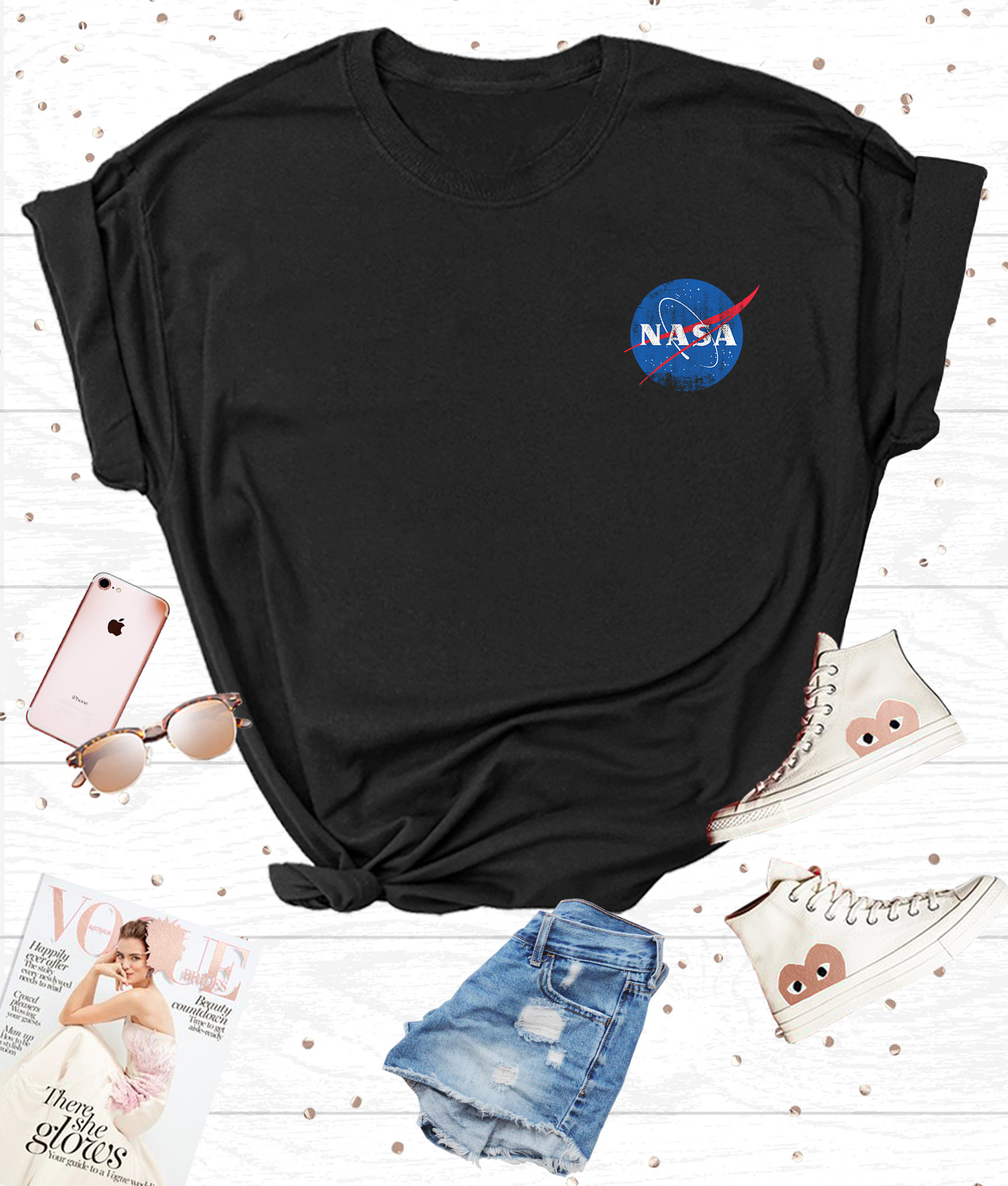 Womens Pocket NASA Logo T-shirt in Black for Women - Etsy