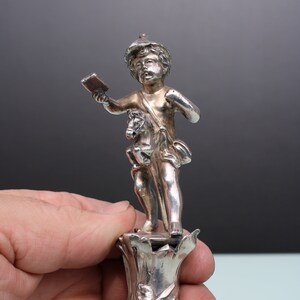Art Nouveau silver plated figurine boy with horse on stick