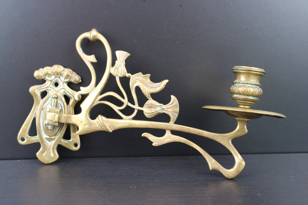 Art Nouveau Floral Bronze Wall Candle Holder. Etsy Australia