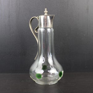 Art Nouveau glass with green dots decanter wine jug.