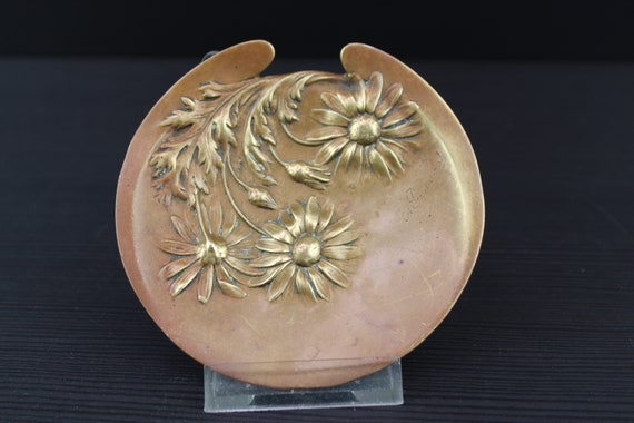 Art Nouveau bronze floral jewelry tray card dish … - image 3