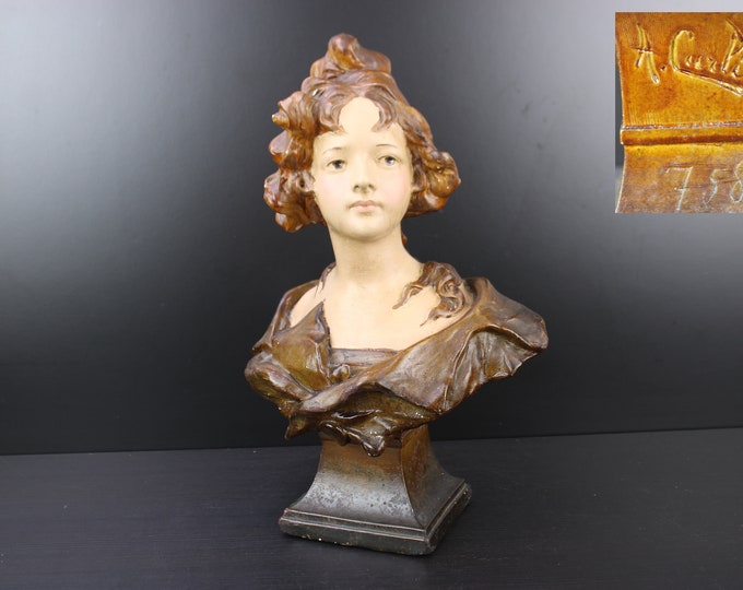 Art Nouveau Plaster Lady Bust by Auguste Henri Carli - Etsy