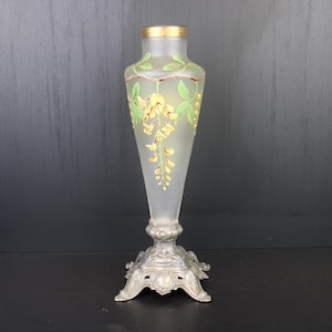 Art Nouveau thick glass large enamel painted floral vase by  François-Théodore Legras.