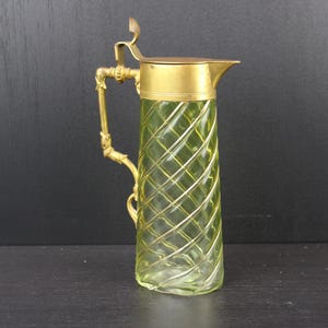 Antique Victorian green yellow glass decanter carafe wine jug.