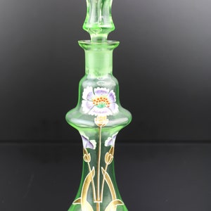 Art Nouveau floral French enamel painetd small bottle decanter.