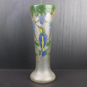Art Nouveau large glass enamel painted vase by François-Théodore Legras.