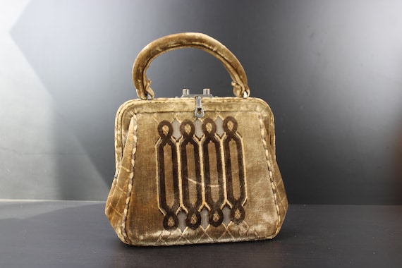 Art Deco brown fabric ladies bag.