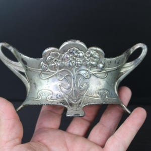 Art Nouveau small floral silver plated centerpiece flower dish.