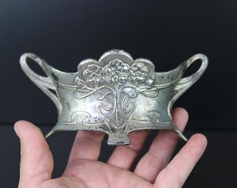 Art Nouveau small floral silver plated centerpiece flower dish.