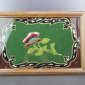 Art Nouveau painted on glass serving tray platter.