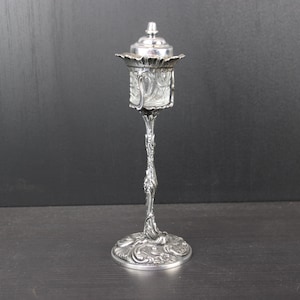 Art Nouveau silver plated floral oil lamp cigar lighter.