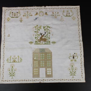 Antique Dutch Folk Art handmade finely embroidery sampler. 1828