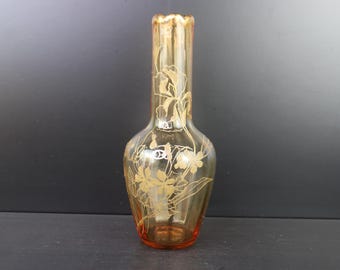 Art Nouveau hand blown gold enamel painted glass floral vase.