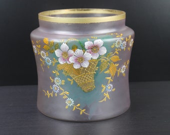 Art Nouveau floral enamel painted on glass vase.