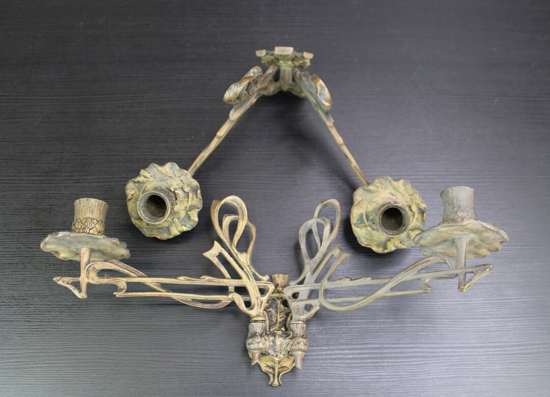 Art Nouveau Pair of Brass Bronze Wall Candle Holders Sconces Etsy