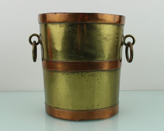 Antique handcrafted victorian brass copper bucket pot.