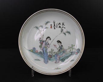 Antique Chinese porcelain famille rose dish plate marked.