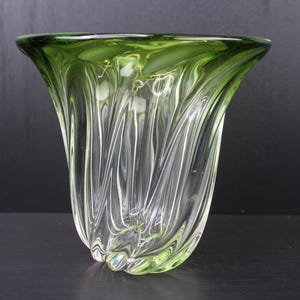 Vintage Retro handblown thick Green glass vase by St Val Lambert