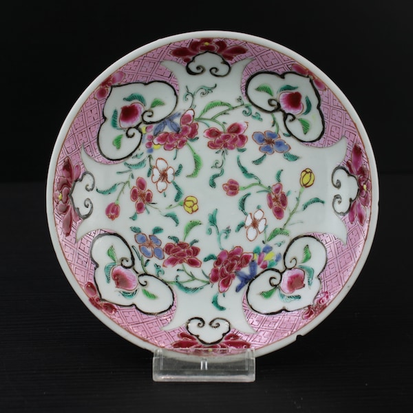 Antique Chinese porcelain famille rose floral small plate dish.