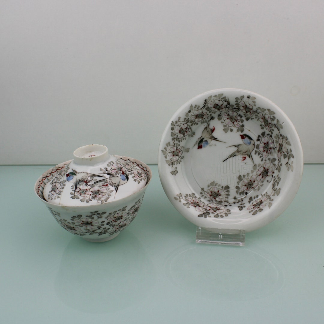 Antique Japanese Cup & Saucer Floral With Birds Eggshell Porcelain. Etsy