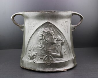 Art Nouveau large lady maiden wine champagne cooler probably by Kayserzinn.