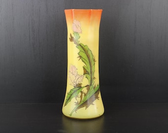 Art Nouveau floral enamel painted glass vase by Francois Theodore Legras.