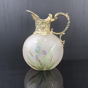 Art Nouveau floral enamel painted decanter by Francois Theodore Legras