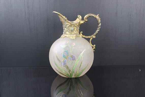 Art Nouveau floral enamel painted decanter by Francois Theodore Legras