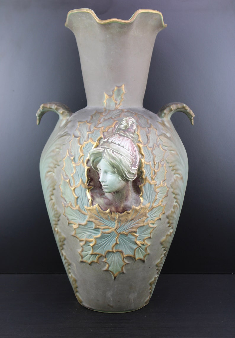 Art Nouveau Very Large Amphora Style Vase With Ladies Head. Etsy