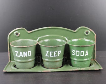 Antiek groen emaille zandzeep soda handenwasrek.