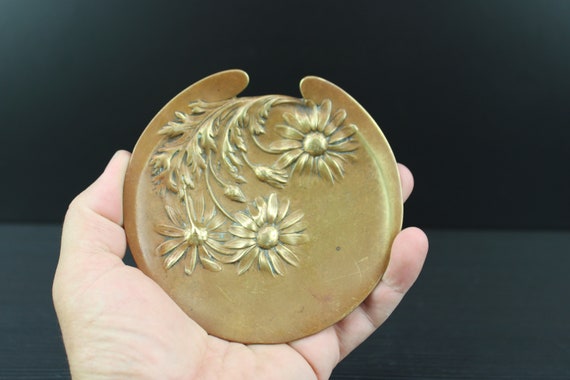 Art Nouveau bronze floral jewelry tray card dish … - image 1