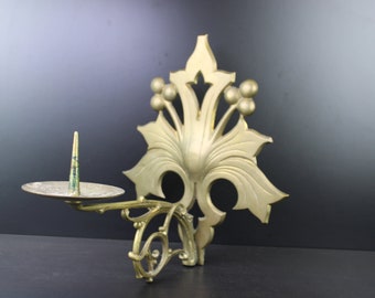 Art Nouveau large brass bronze wall mounted candle holder.