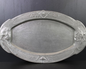 Art Nouveau large serving tray platter rabbit and chicken by Osiris.