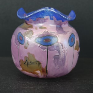 Glass handblown enamel painted glass decoration vase.